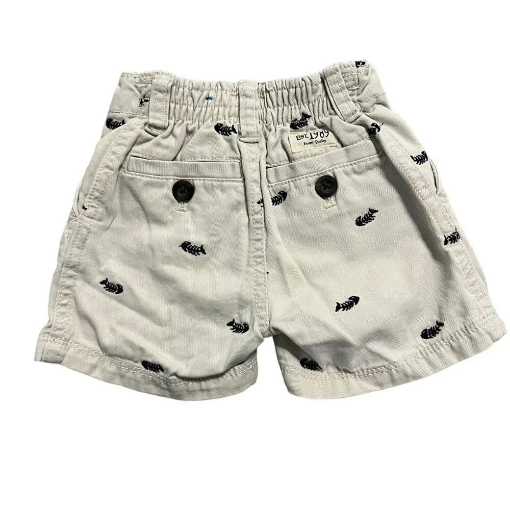 Children's Place 6-9m Khaki Embroidered Fish Bones Shorts